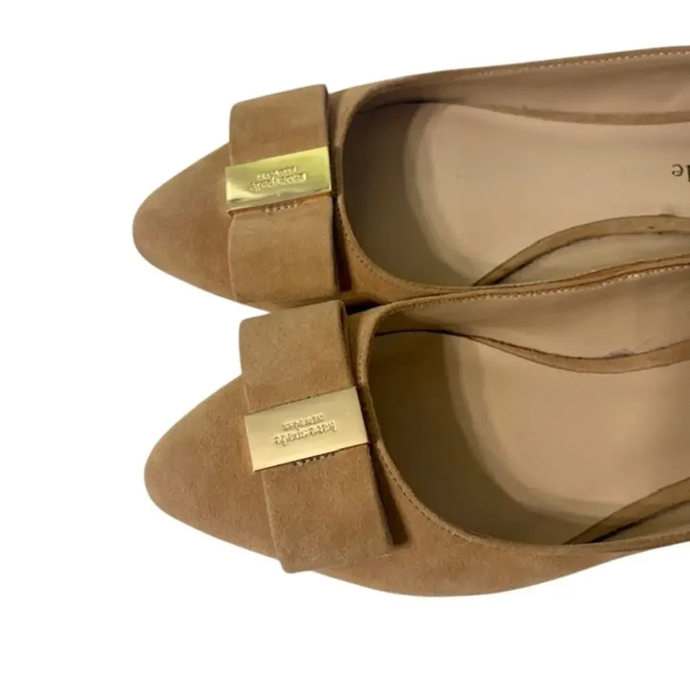 KATE SPADE Nora Suede Pointed Toe Bow Tan Flat  | 7